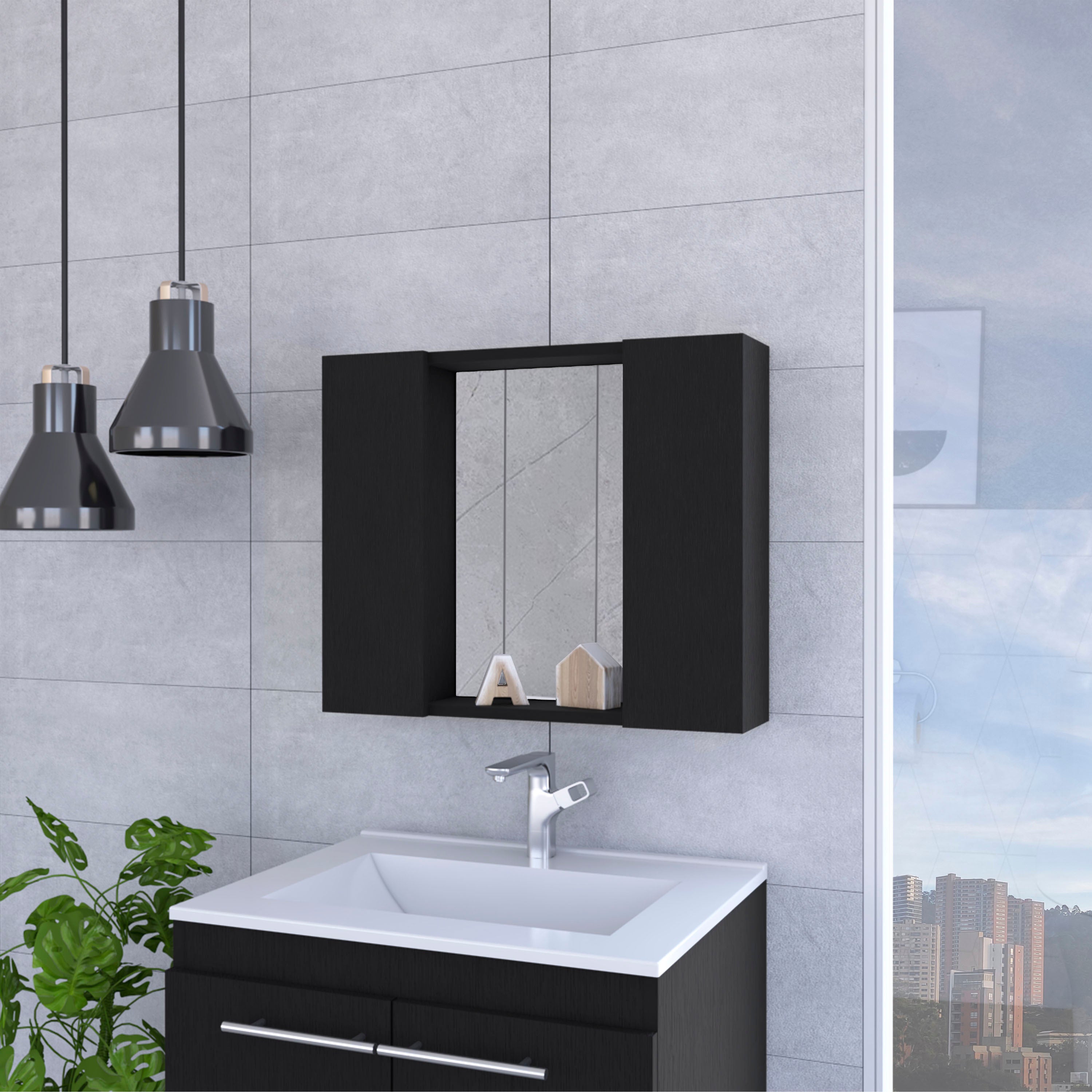 Draco Medicine Cabinet, Mirror, Double Door, One External Shelf