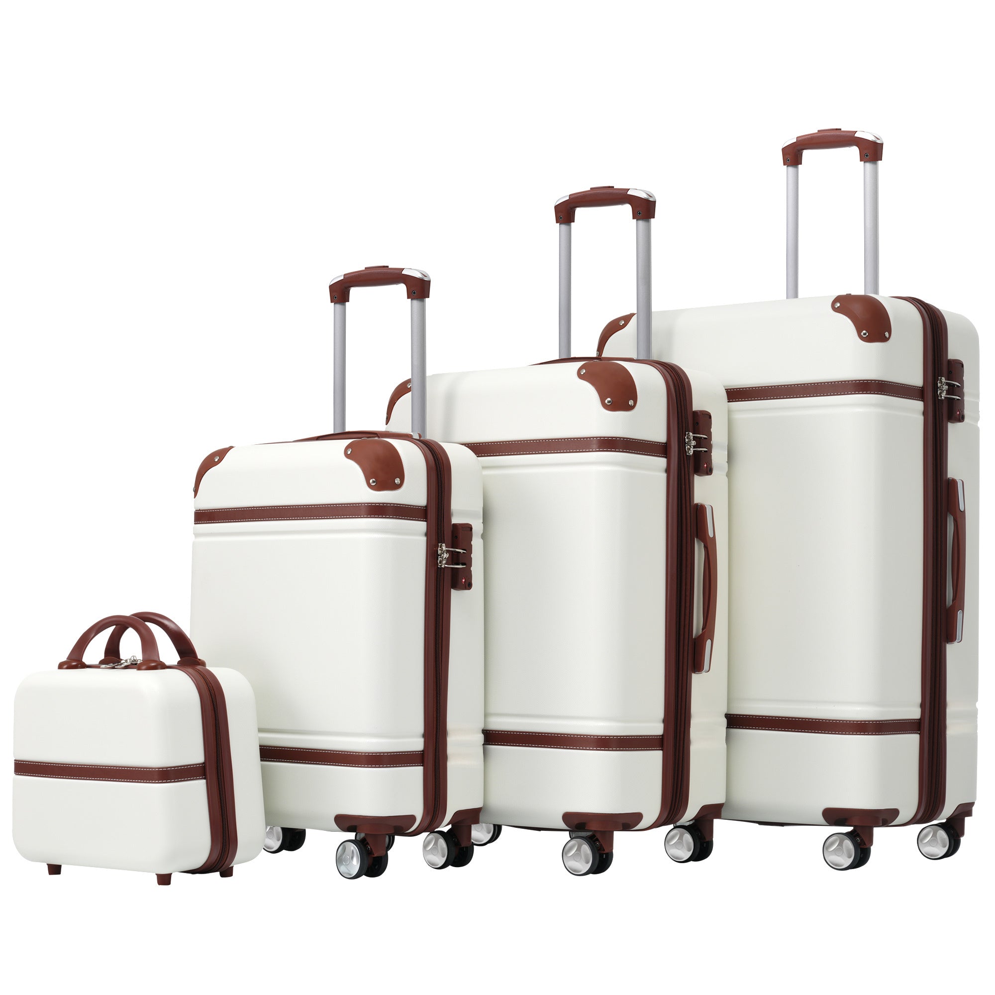 Hardshell Luggage Sets 4 Pieces Spinner Suitcase with TSA Lock Lightweight White ABS