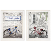 'Romantic Bicycles' 2-Piece Vignette by Lori Deiter, White Frame