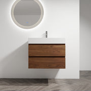30' Wall-Mounted Bathroom Vanity With Resin Sink, 2-Soft Close Drawers, KD-Package