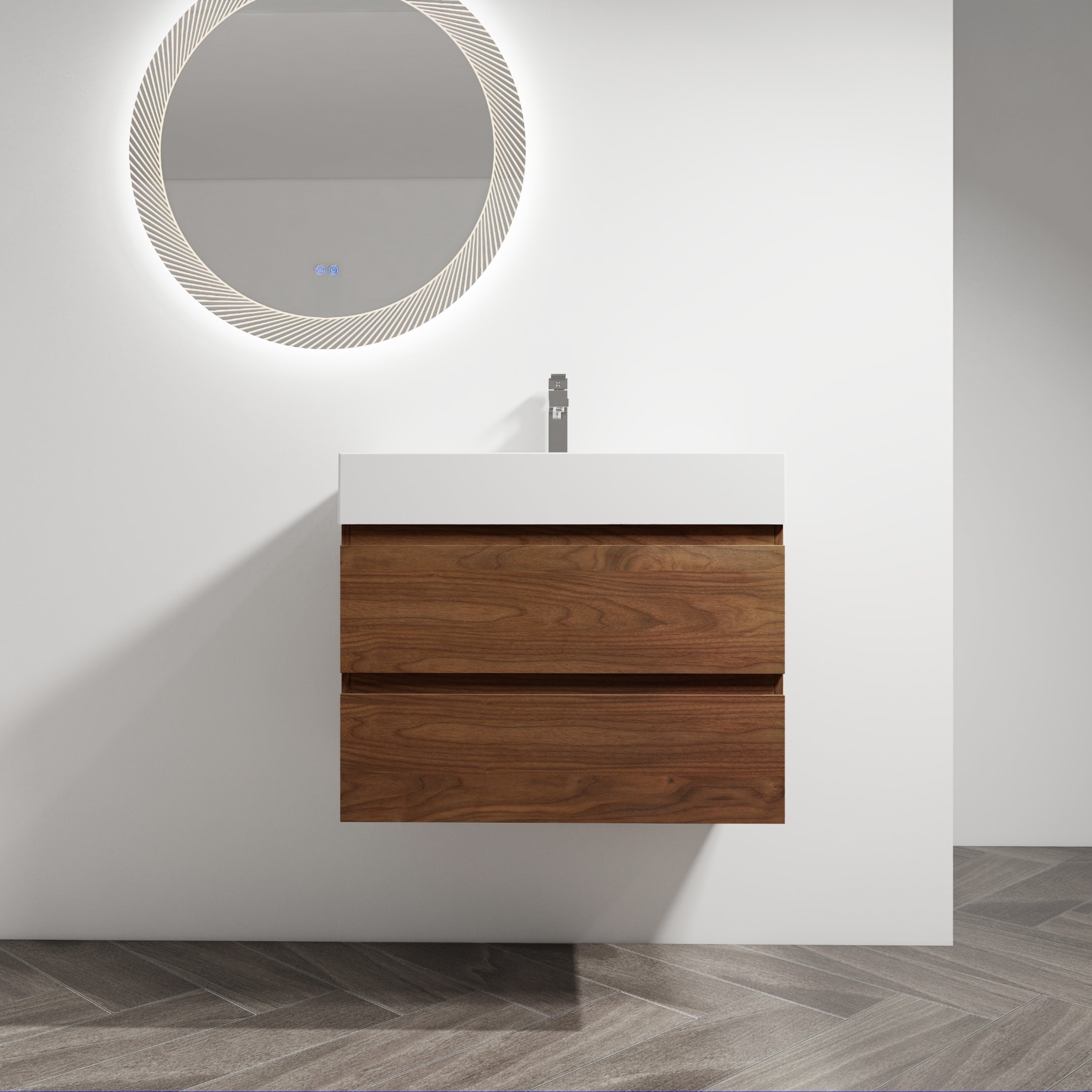 30' Wall-Mounted Bathroom Vanity With Resin Sink, 2-Soft Close Drawers, KD-Package