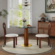 Modern Round Dining Table, 33.5' Tempered Glass Table with Wooden Leg & Gold Base, 2 - Person Kitchen Table for Small Space, 150lbs Weight Capacity(Only the Negotiation Table)