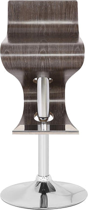 Modern Sleek Bentwood Walnut Adjustable Swivel Curved Bar Stool