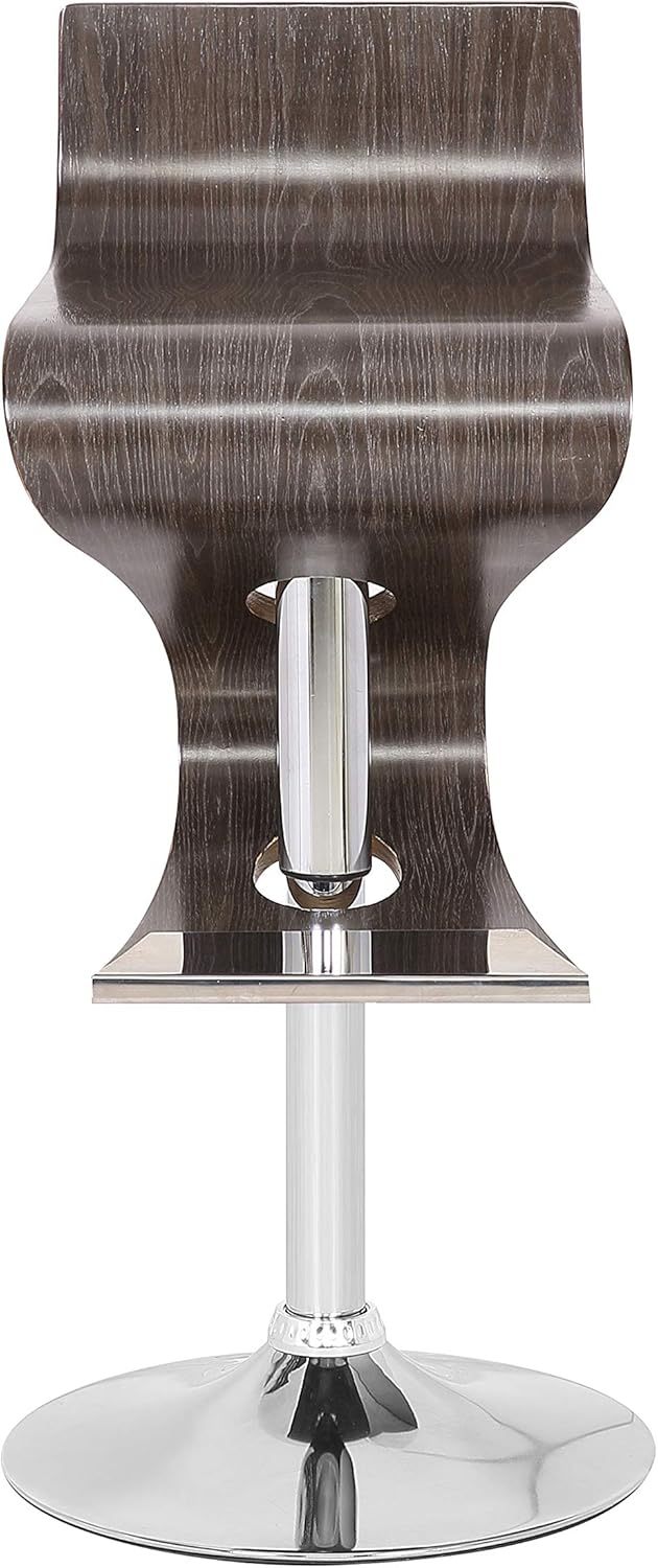 Modern Sleek Bentwood Walnut Adjustable Swivel Curved Bar Stool