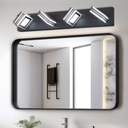 26' Modern Black 4-Light LED Vanity Light, Square Acrylic Lampshades Wall Mount Fixture for Bathroom, Mirror Lighting