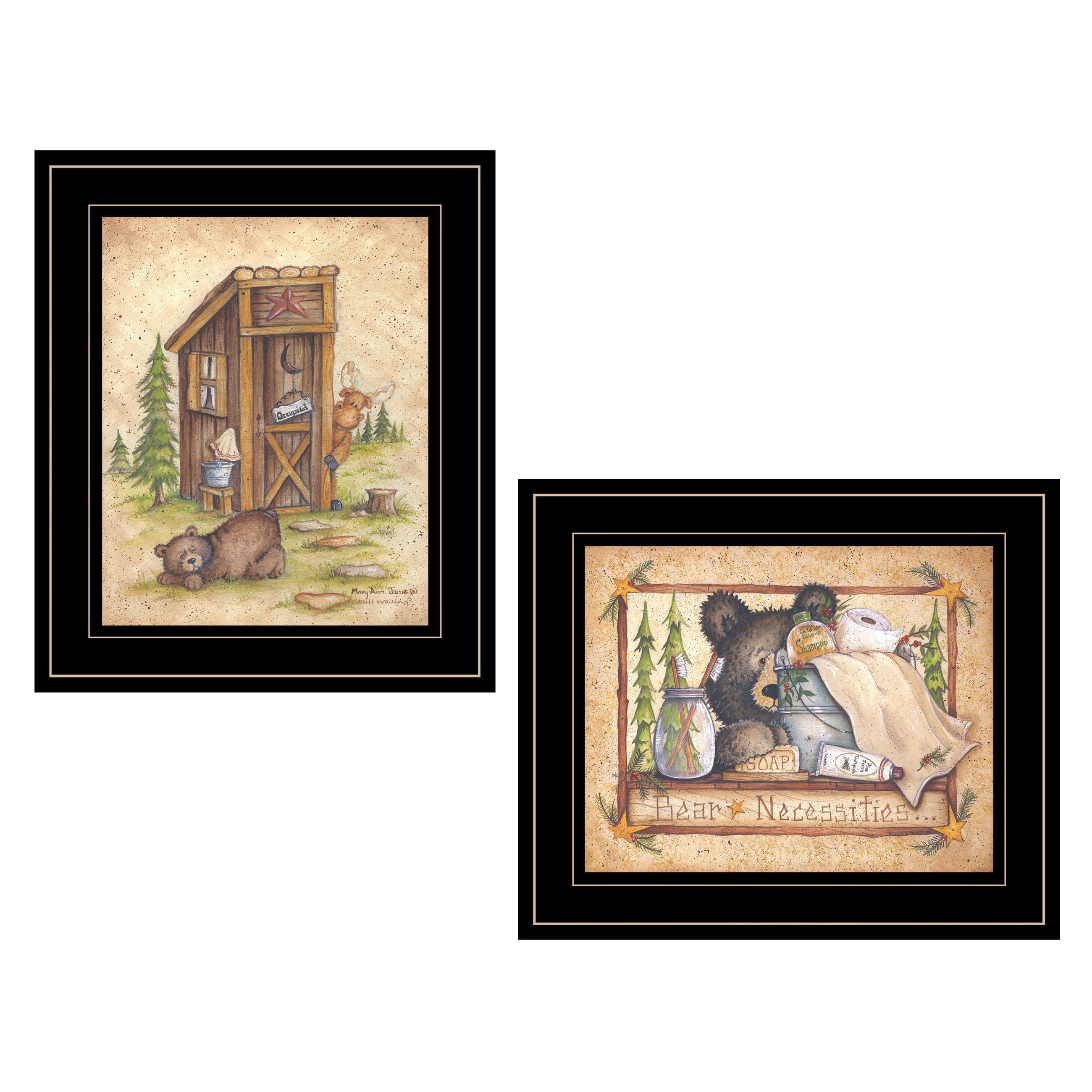 'Bear / Still Waiting' 2-Piece Vignette by Mary Ann June, Black Frame