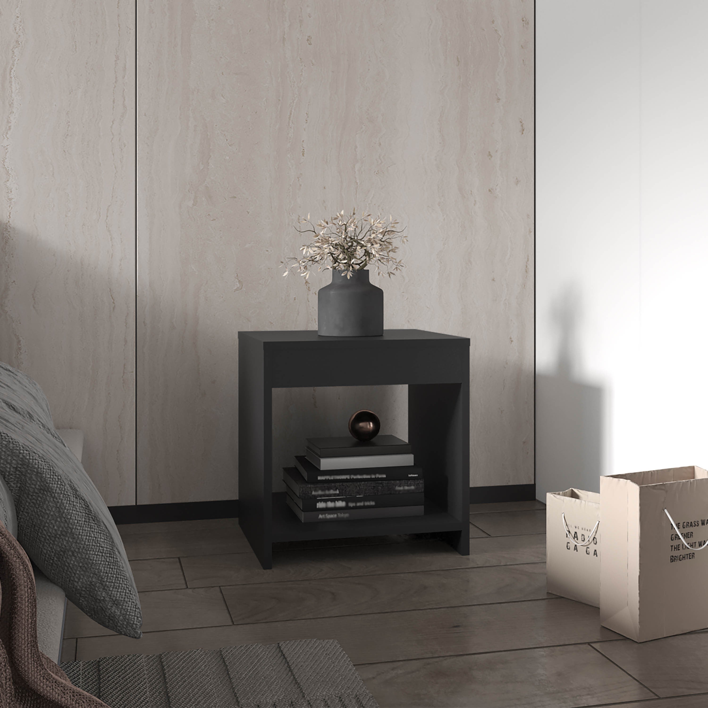 Chroma 16.5' Tall Minimalistic Nightstand with open shelf