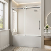 56'-60' W x 60' H Frameless Single Sliding Shower Door, Chrome Bathtub Door, 5/16' (8mm) Clear Tempered Glass With Explosion-proof Film, Stainless Steel Handle
