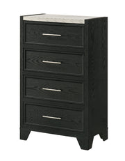 1pc Contemporary Modern White Faux Marble Top 4 Drawers Tall Chest Black Finish Bedroom Furniture