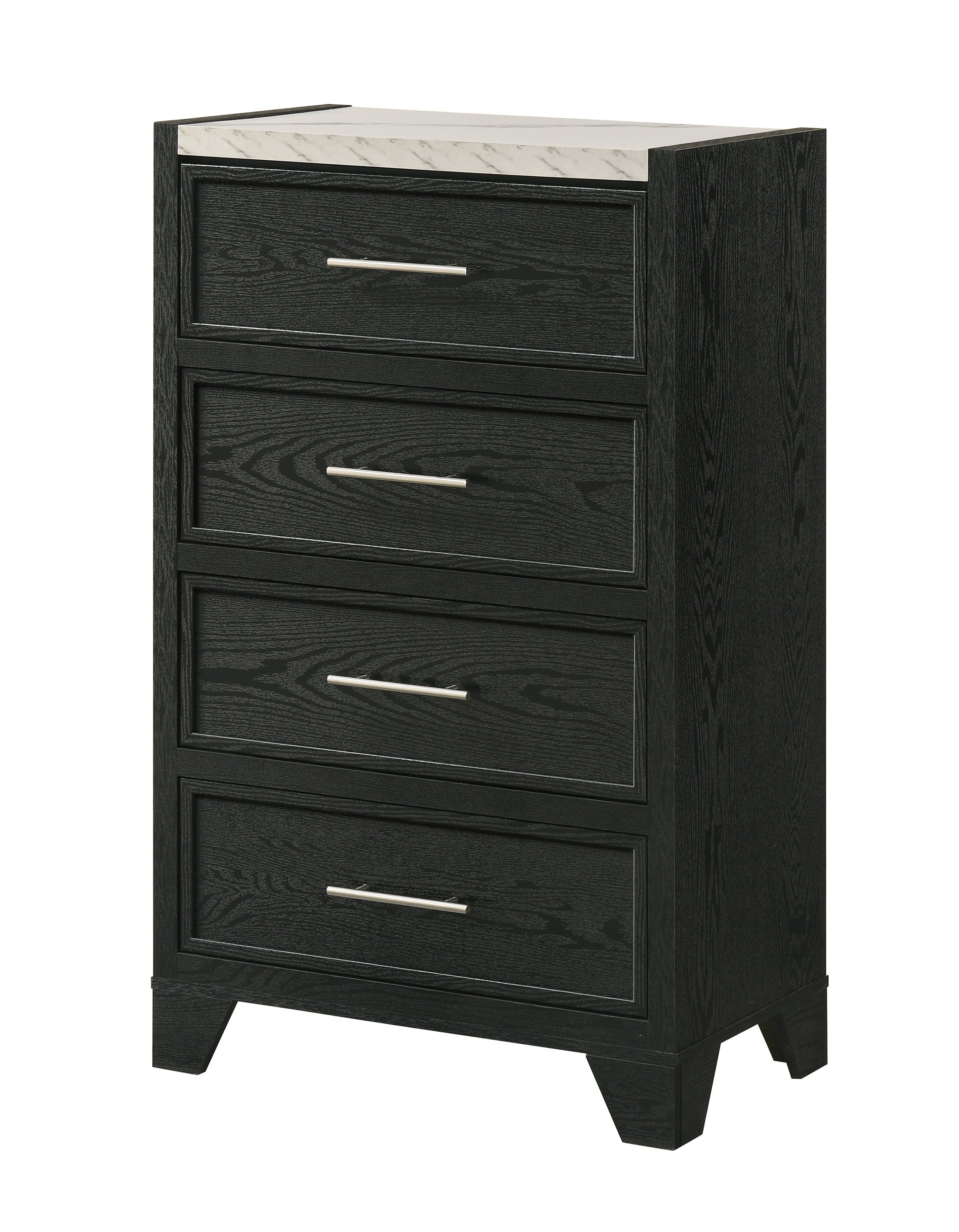 1pc Contemporary Modern White Faux Marble Top 4 Drawers Tall Chest Black Finish Bedroom Furniture