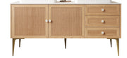 MUNIN 60' Freestanding Bathroom Cabinet with Carrara White Sintered Stone Counter Top, 2 Drawers and 3 Doors, NO Basin, Light Oak Woodgrain Colo