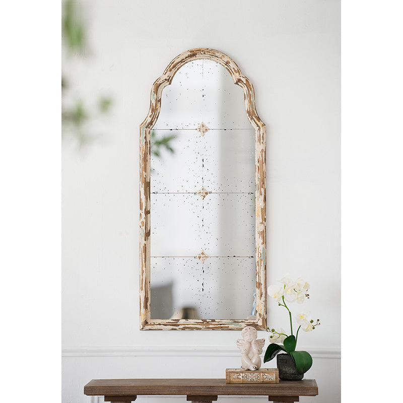 22' x 48' Large Cream & Gold Framed Wall Mirror, Wood Arched Mirror with Decorative Window Look for Living Room, Bathroom, Entryway