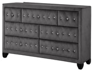 Sophia Modern Style Crystal Tufted Upholstery 7-Drawer Dresser finished with Velvet Fabric made with Wood in Gray (INCLUDES DRESSER-MIRROR NOT INCLUDED) (CA inventory)