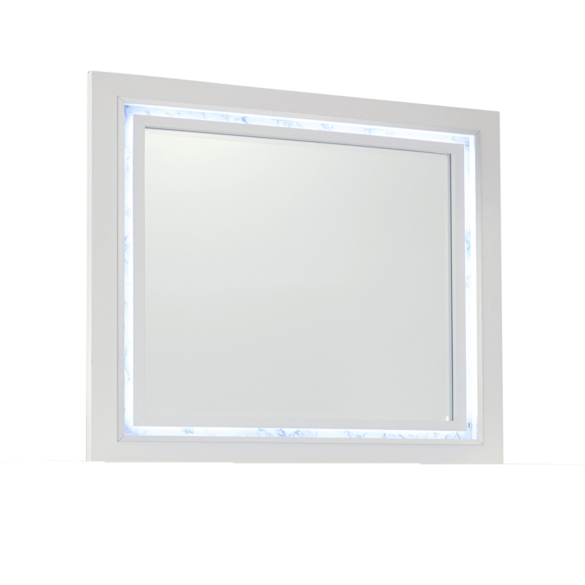 SKYE White LED Lit Mirror with Rubberwood Frame for Santorini Dresser