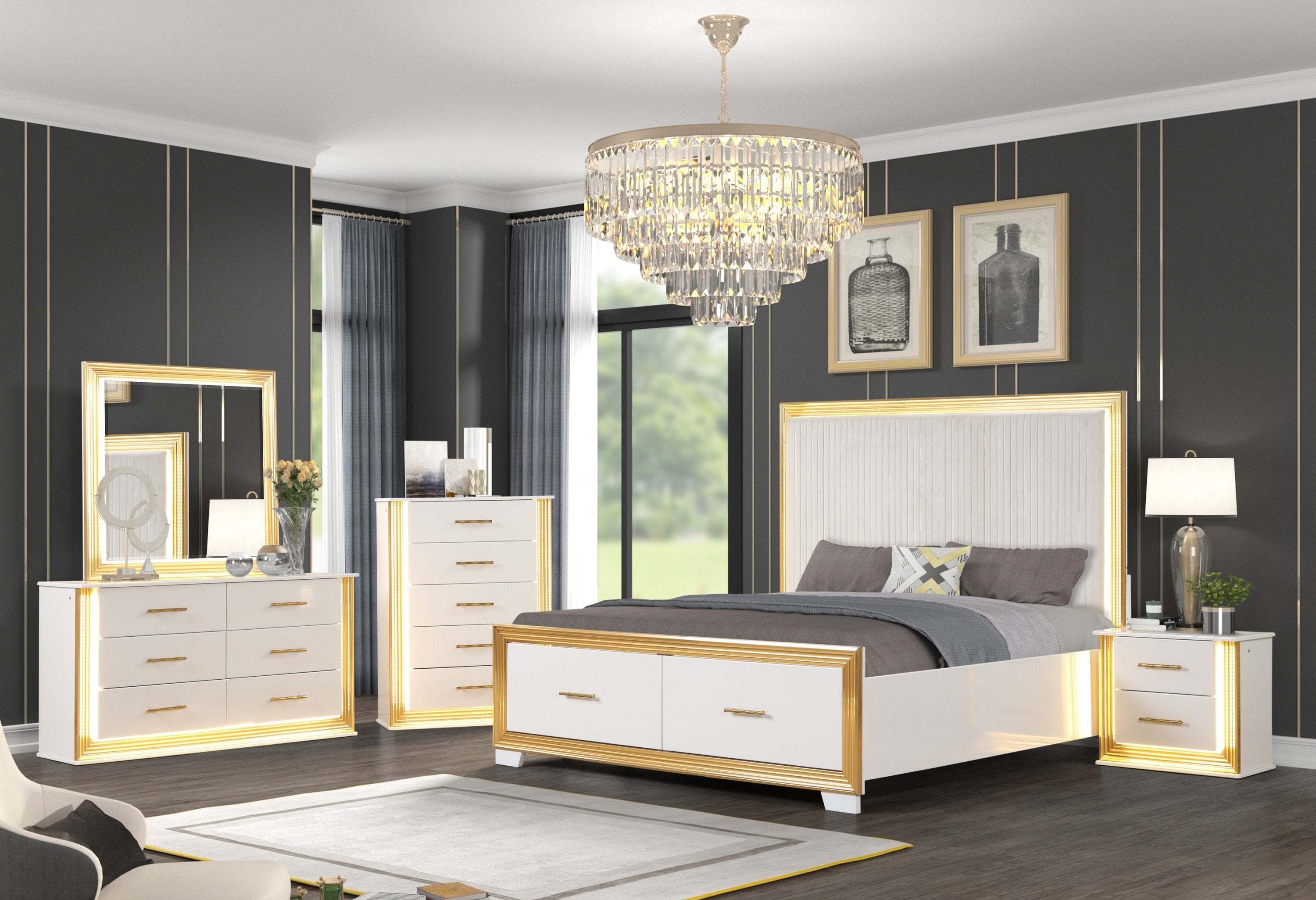 OBSESSION Contemporary Style 5PC King Bedroom Set Made with Wood & Gold Finish(CA INVENTORY)