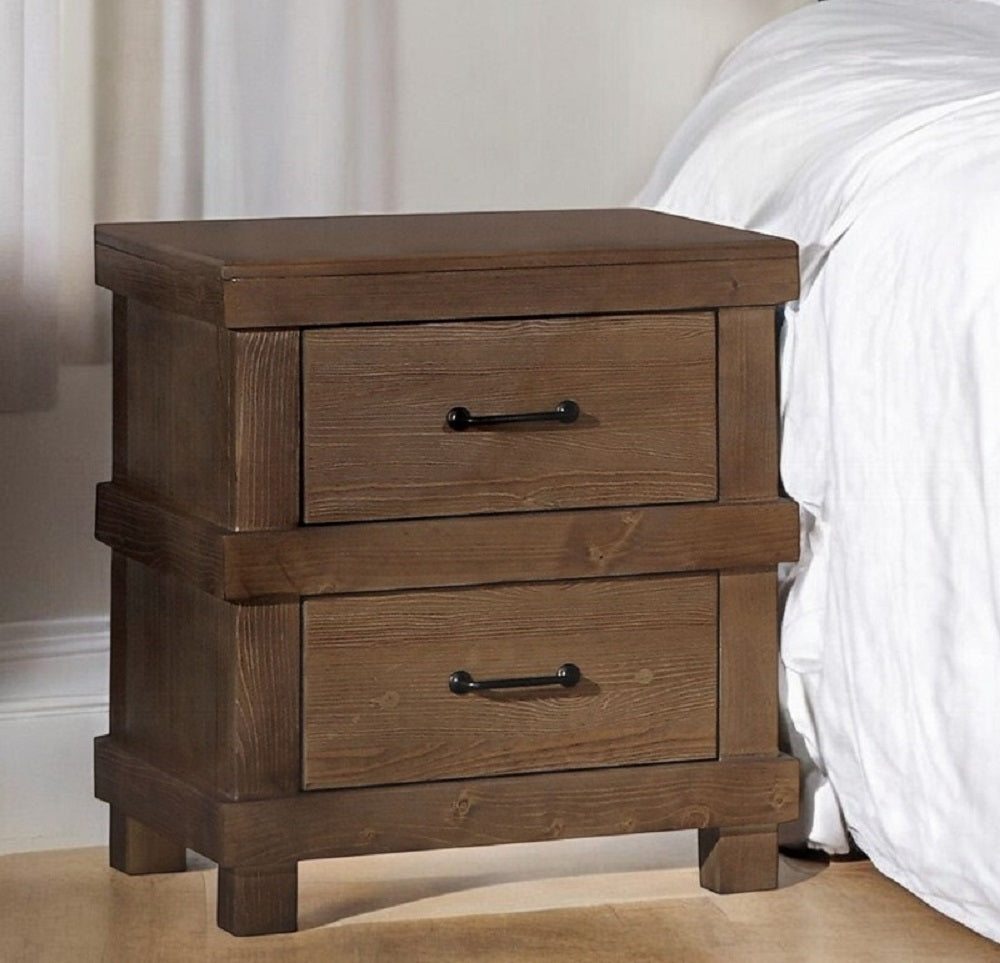 Traditional Bedroom Antique Oak Finish Nightstand with 2x Drawers Wooden Furniture 1pc