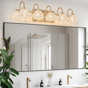 29' Modern Crystal Bathroom Vanity Light, 5-Light Golden Wall Sconce with Clear Glass Shade, Elegant Wall Mount Lighting for Bathroom, Powder Room, or Vanity Mirror (No Bulbs)
