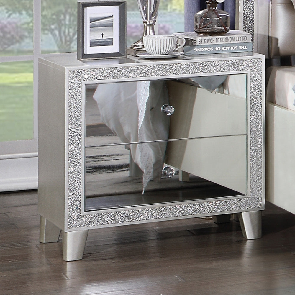 Glam Style Bedroom Furniture 1pc Nightstand with 2x Drawers Mirrored Front Champagne Finish
