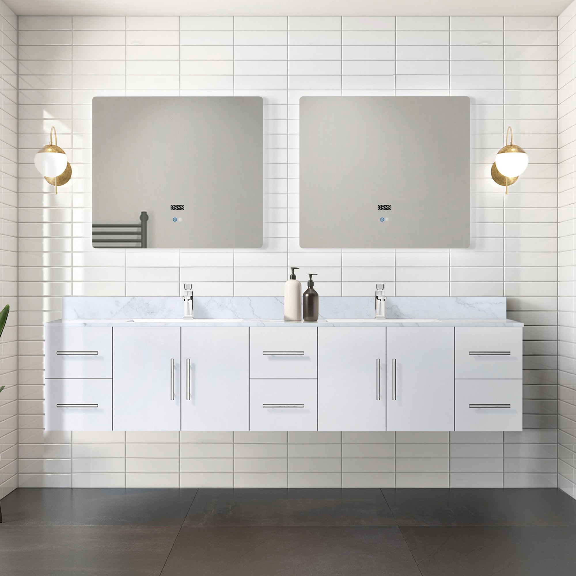 Glossy White Double Bath Vanity 84 in. W x 22 in. D