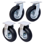 4PCS 8IN CASTER pneumatic tire(2PCS SWIVEL+2PCS RIGID), Caster Wheel, Steel Hub with Ball Bearings, 5/8-Inch Bore Centered Axle -black