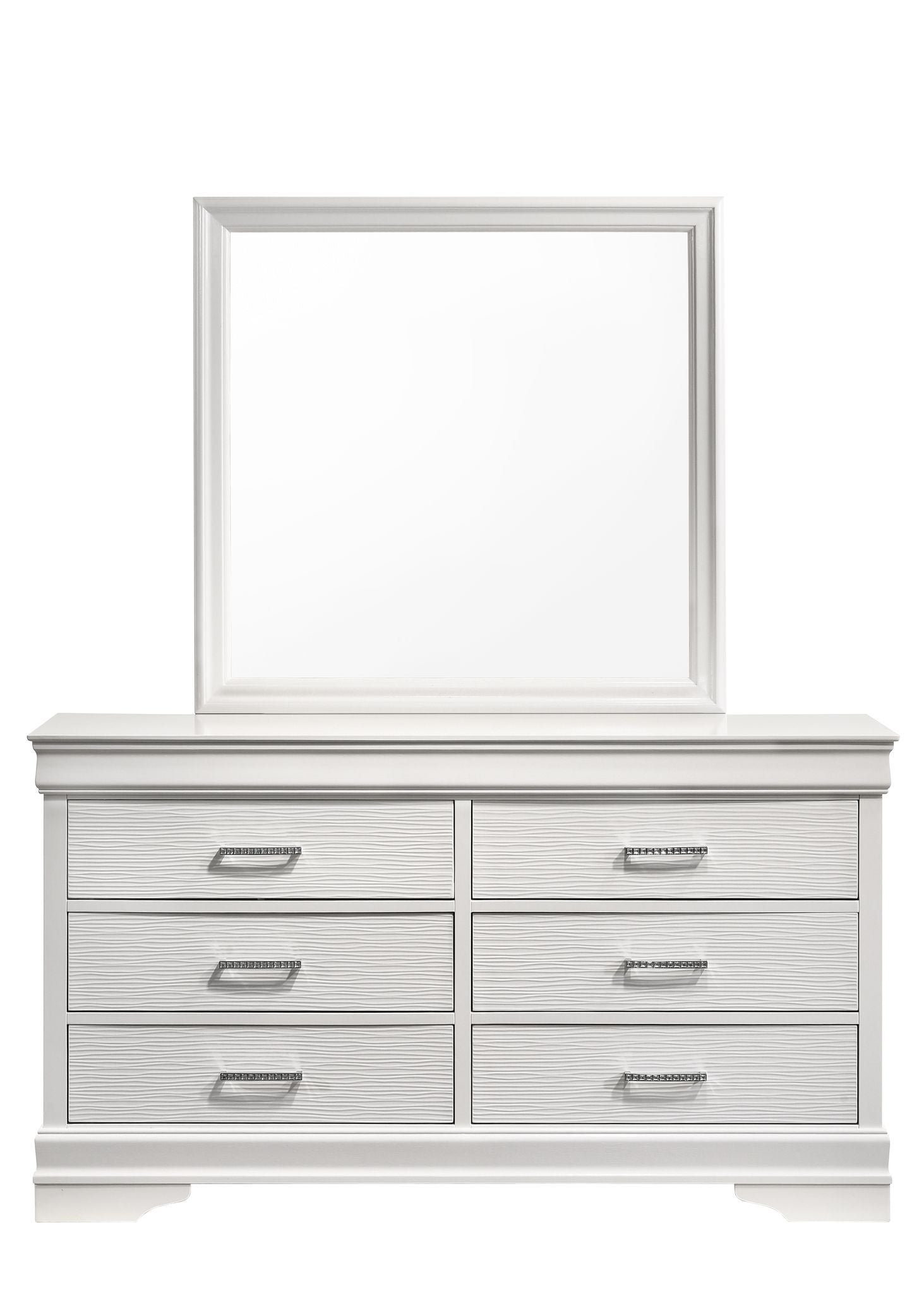 Modern 6 Drawer Dresser made with Wood in White(Includes Dresser only-Mirror not included)