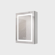 LED Bathroom Medicine Cabinet with Mirror, Anti-Fog, Dimmable Lighting, Single Door, Silver Aluminum, 20x28 Inches