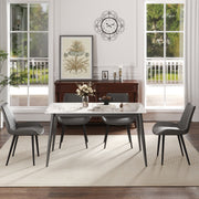 55.12' Modern Artificial Stone White Pandora Straight Edge Dark Grey Metal Leg Dining Table-Can Accommodate 6 People(Dining Table Only)