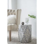 16x14x18' Hexagon Garden Stools, Unique Capiz Accent Side Table, Black/White