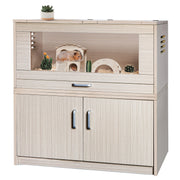 Natural Wood Guinea Pig Cage with Storage Cabinet and Acrylic Windows, Durable Hamster House for Small Pets, 31.5' x 15.75' x 32.28'