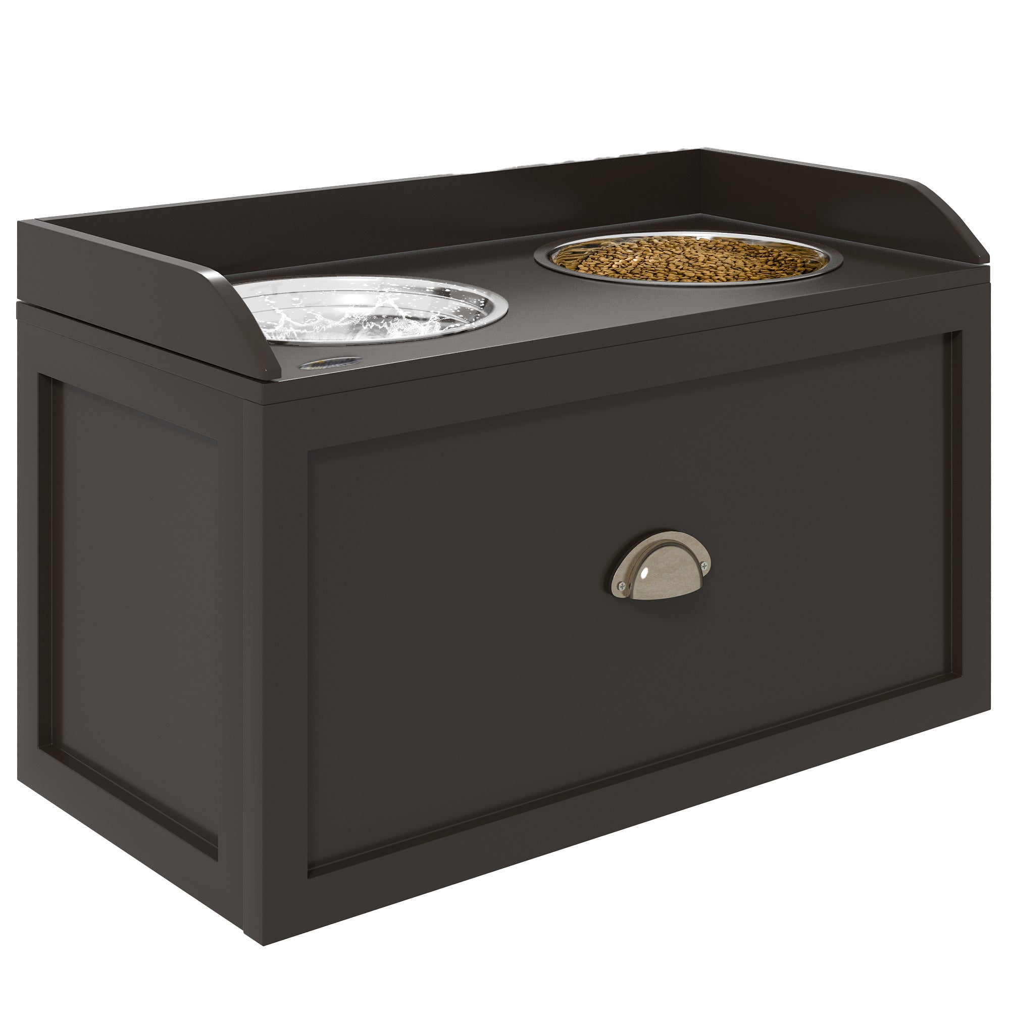 PawHut Dog Feeding Station with Storage Drawer, Dog Food Storage Cabinet with 2 Removable Elevated Dog Bowls for Large Sized Dogs, Coffee