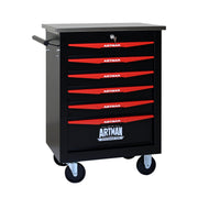 6-Drawer Multifunctional Tool Cart with Wheels, Metal Rolling Tool Cart Storage for Garage Workshop Warehouse Repair Shop - with Stainless Steel Roof - Black & Red