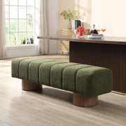 Upholstered Dining Bench for Dining Room, No-Assembly End of Bed Entryway Bench Ottoman for Bedroom Living Room, Green Boucle Fabric Stool Top Wood Leg 300 LBS Weight Capacity