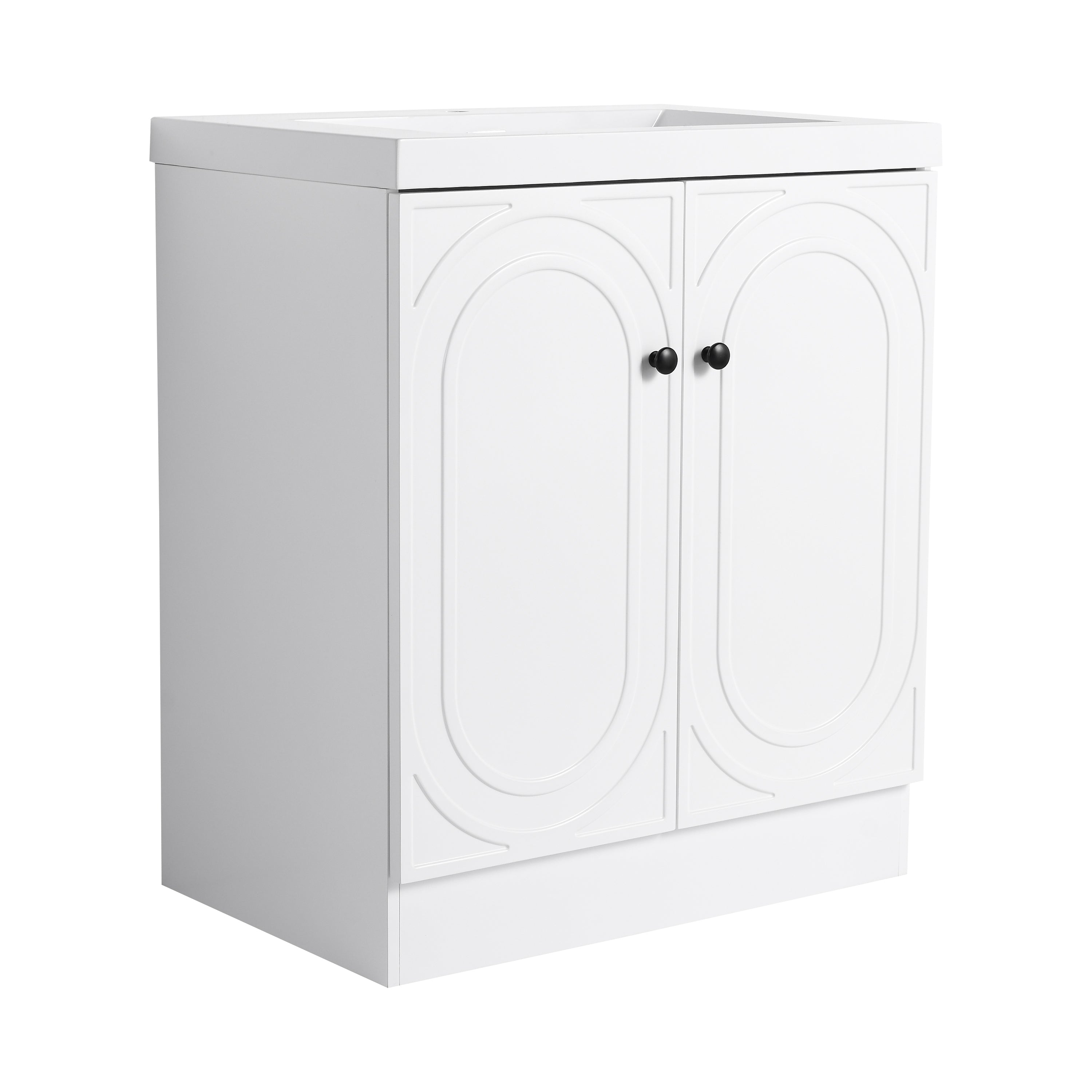 Modern Freestanding Bathroom Vanity White Resin Sink with Soft-Close Cabinet Doors in Plywood