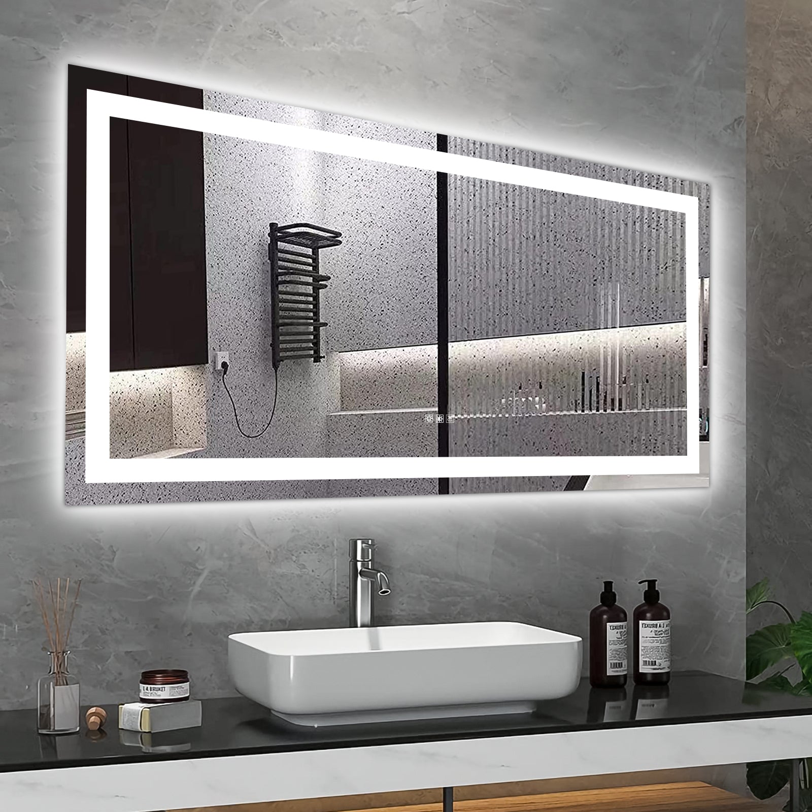 60' x 32' LED Bathroom Mirror with Anti-Fog and Touch Sensor – Modern Frameless Lighted Wall Mirror for Bathroom Vanity, Shower Room, or Dressing Area