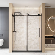 Frameless Single sliding shower door  56-60 'W x 76' H, 1/4 '(6 mm) Clear Tempered Glass, Explosion Proof Film, Stainless Steel Handle Square Tube Track ,Matte Black