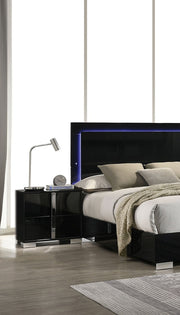 Black Color Modern Gorgeous 1pc Bedside Table Bedroom Nightstand Chrome Legs UV Finish