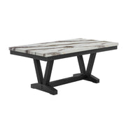 Panda Marble Black and White Dining Table with Faux Marble Top and Trestle Base in Rubber Wood