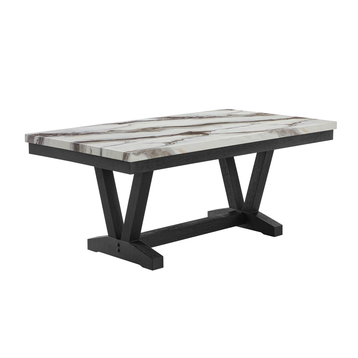 Panda Marble Black and White Dining Table with Faux Marble Top and Trestle Base in Rubber Wood