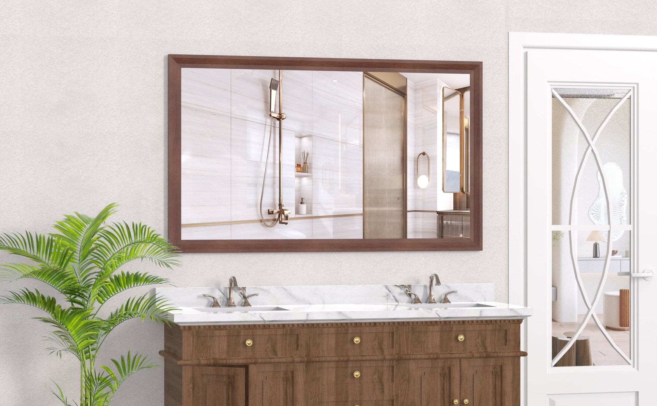 60'x36' Oversized Modern Rectangle Bathroom Mirror with Yellow+Coral Frame Decorative Large Wall Mirrors for Bathroom Living Room Bedroom Vertical or Horizontal Wall Mounted mirror with Aluminum Frame