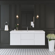 60' Floating Bathroom Vanity with Sink, Modern Wall-Mounted Bathroom Storage Vanity Cabinet with Solid Surface Top Basin and Soft Close Drawers, Glossy White 24V11-60SGW