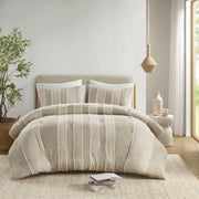 3 Piece Striped Cotton Comforter Set Taupe King/Cal King