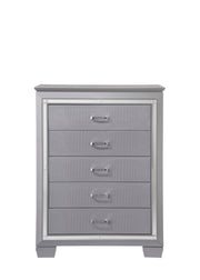 1pc Modern Five Drawer Tall Chest Mirror Accents Chrome Finish Hardware Faux Crystal Accent Silver Finish
