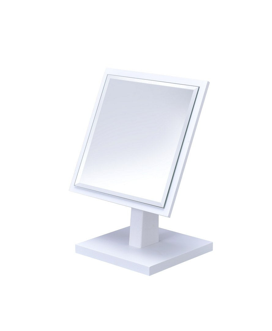 9.5' Tall Polyresin and Wood Make-Up Mirror on a Pedestal, White finish