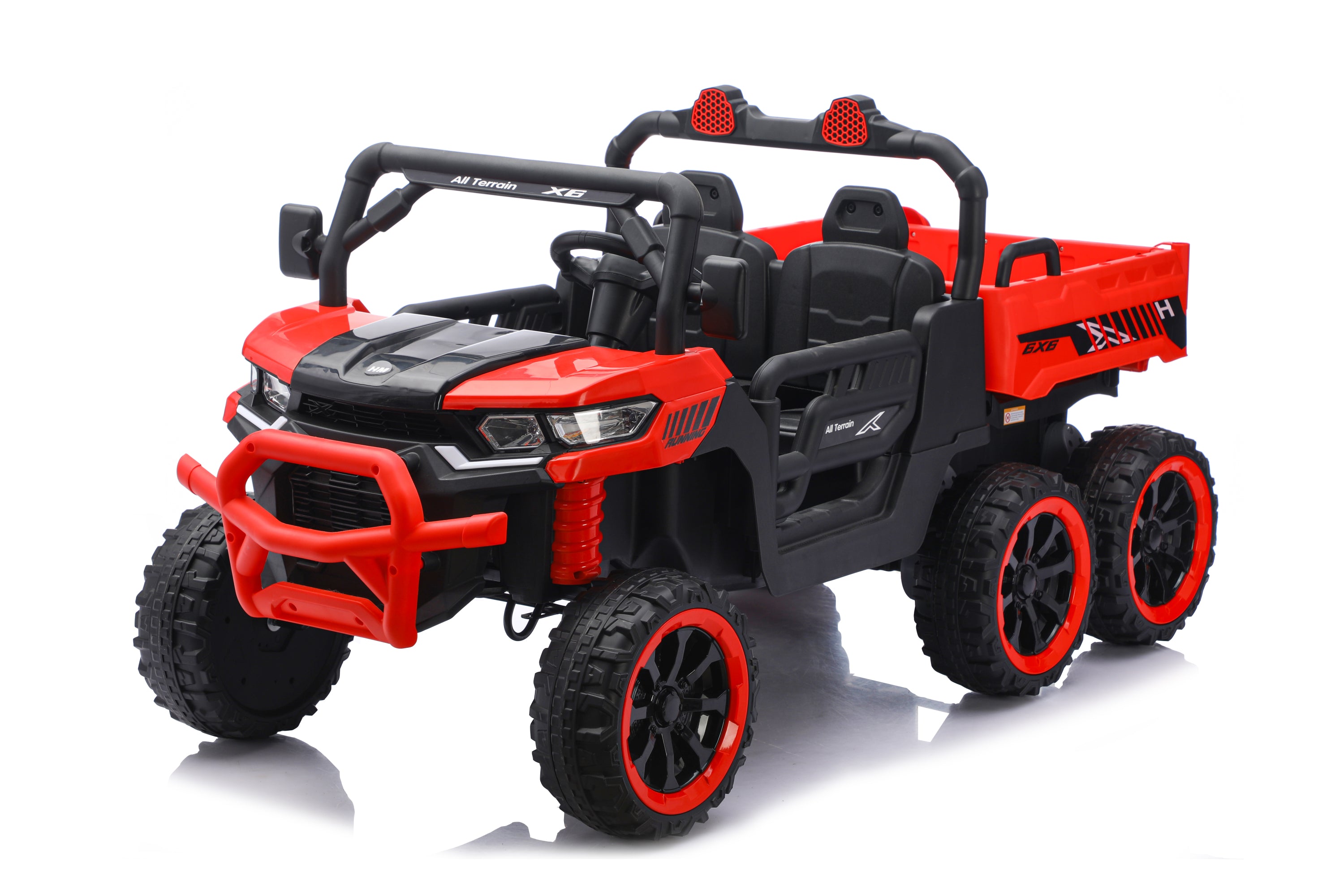 24V 2 Seater Ride on Dump Truck, 4WD 6-Wheel Ride on Toys for Big Kids with Remote Control, Ride on UTV Car with Electric Dump Bed, Toy Shovel, LED Lights & Music, Suspension Spring - Ages 3+