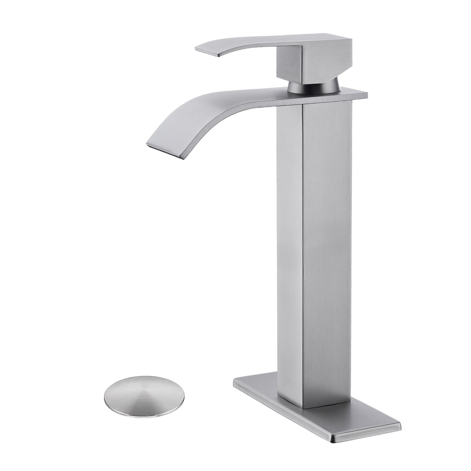 Waterfall Spout Bathroom Sink Single Handle Faucet with Pop-Up Drain (No Overflow)