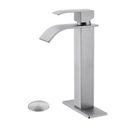Waterfall Spout Bathroom Sink Single Handle Faucet with Pop-Up Drain (No Overflow)