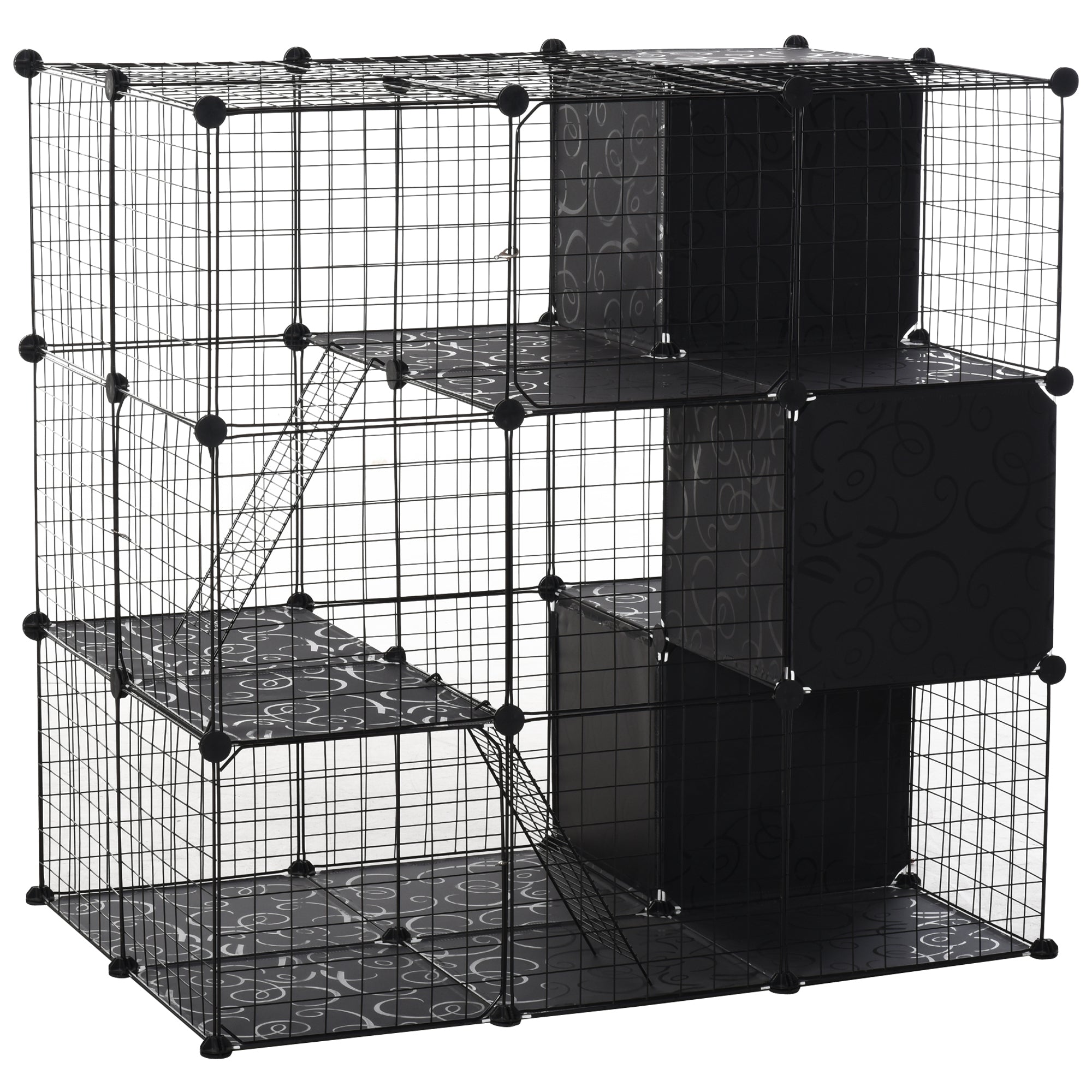 PawHut Pet Playpen Small Animal Cage 56 Panels with Doors, Ramps and Storage Shelf for Rabbit, Kitten, Chinchillas, Guinea Pig and Ferret