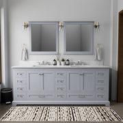 Dark Grey Double Bath Vanity 84 in. W x 22 in. D, Carrara Marble Top, and Faucet Set