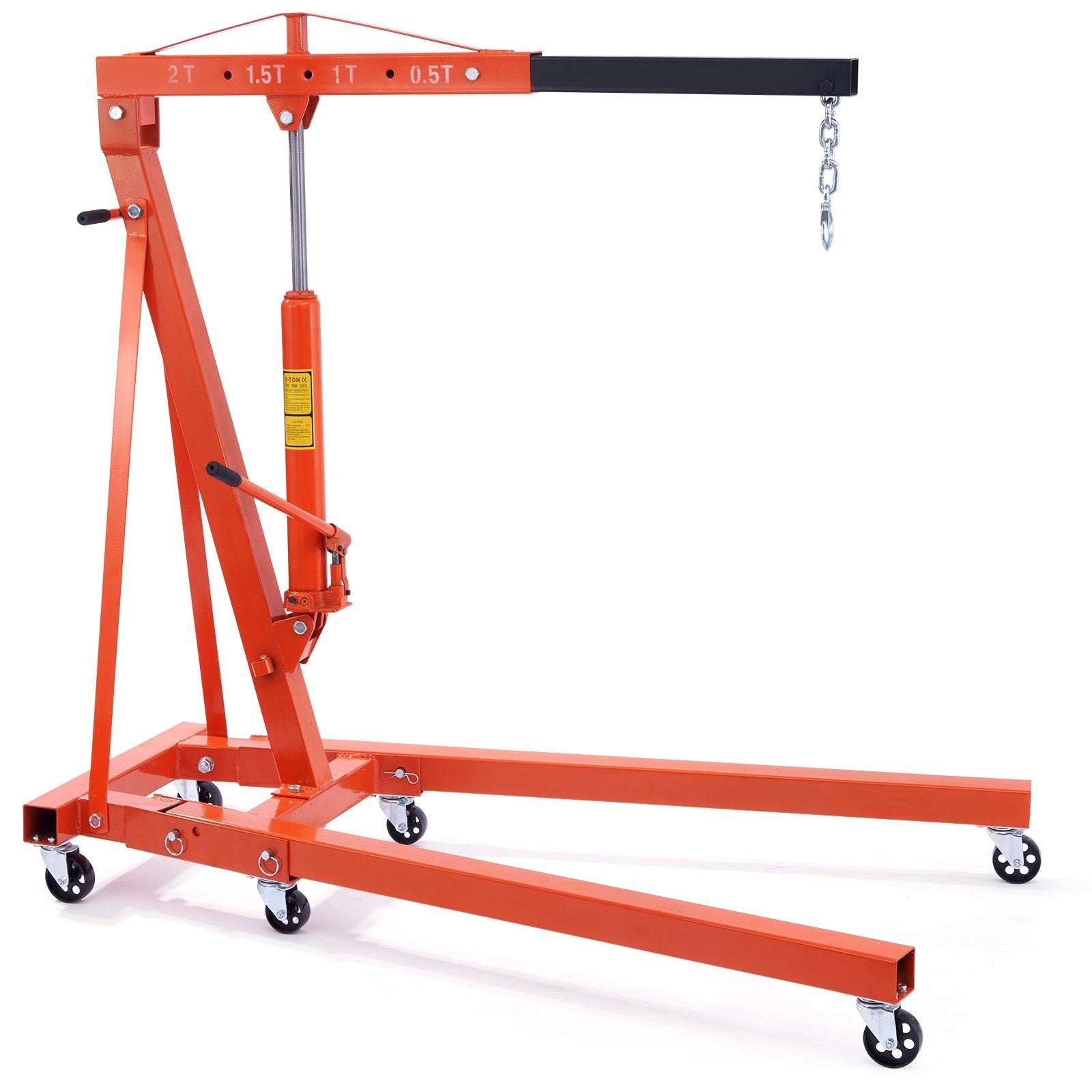 VEVOR Heavy-duty Hydraulic Engine Hoist with Lever, 2 Ton Capacity, Orange Steel, Foldable Design for Auto Repair