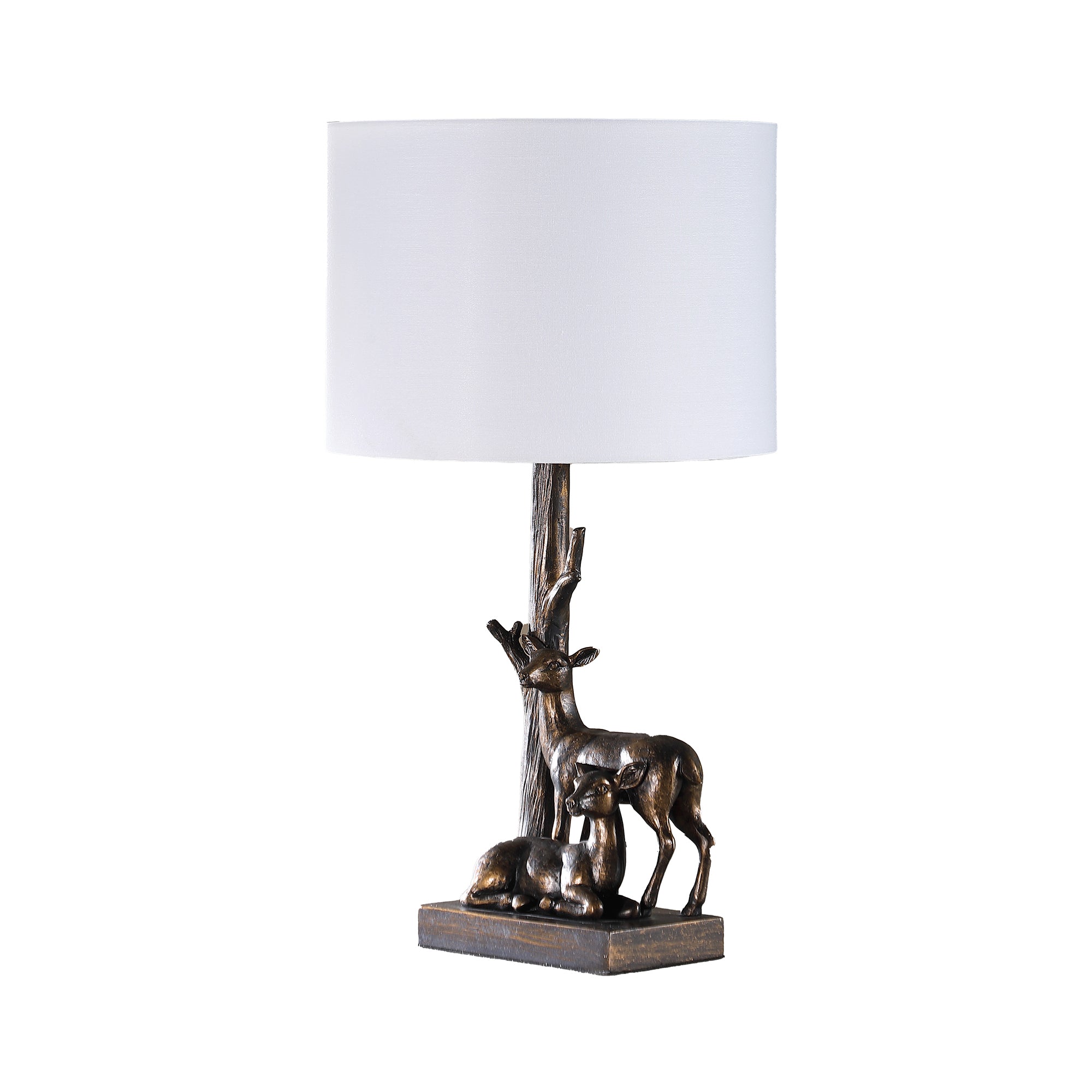 19.75' In Capreolus Bronze Western Roe Deers Polyresin Table Lamp